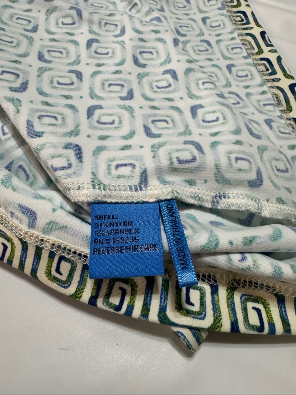 J. McLaughlin Cream Top with Blue and Green Geometric Print - Picture 7 of 7